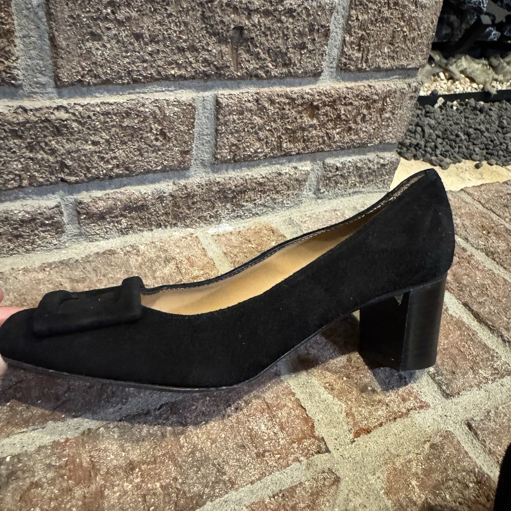 Ann Mashburn Buckle Heel Black Suede Block Made in Italy 36 US 5.5 #242 - Picture 5 of 16